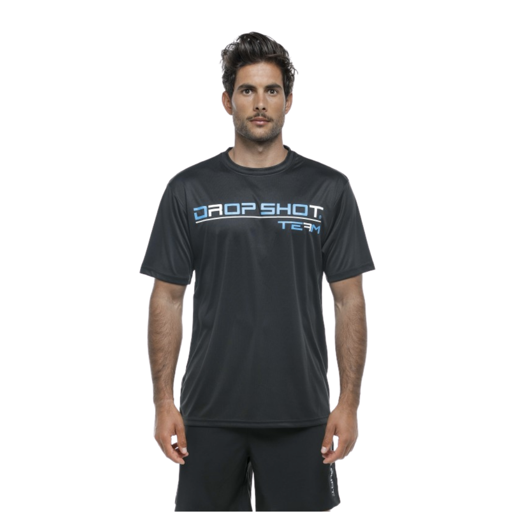 Polera Drop Shot Team Negro Logo Azul